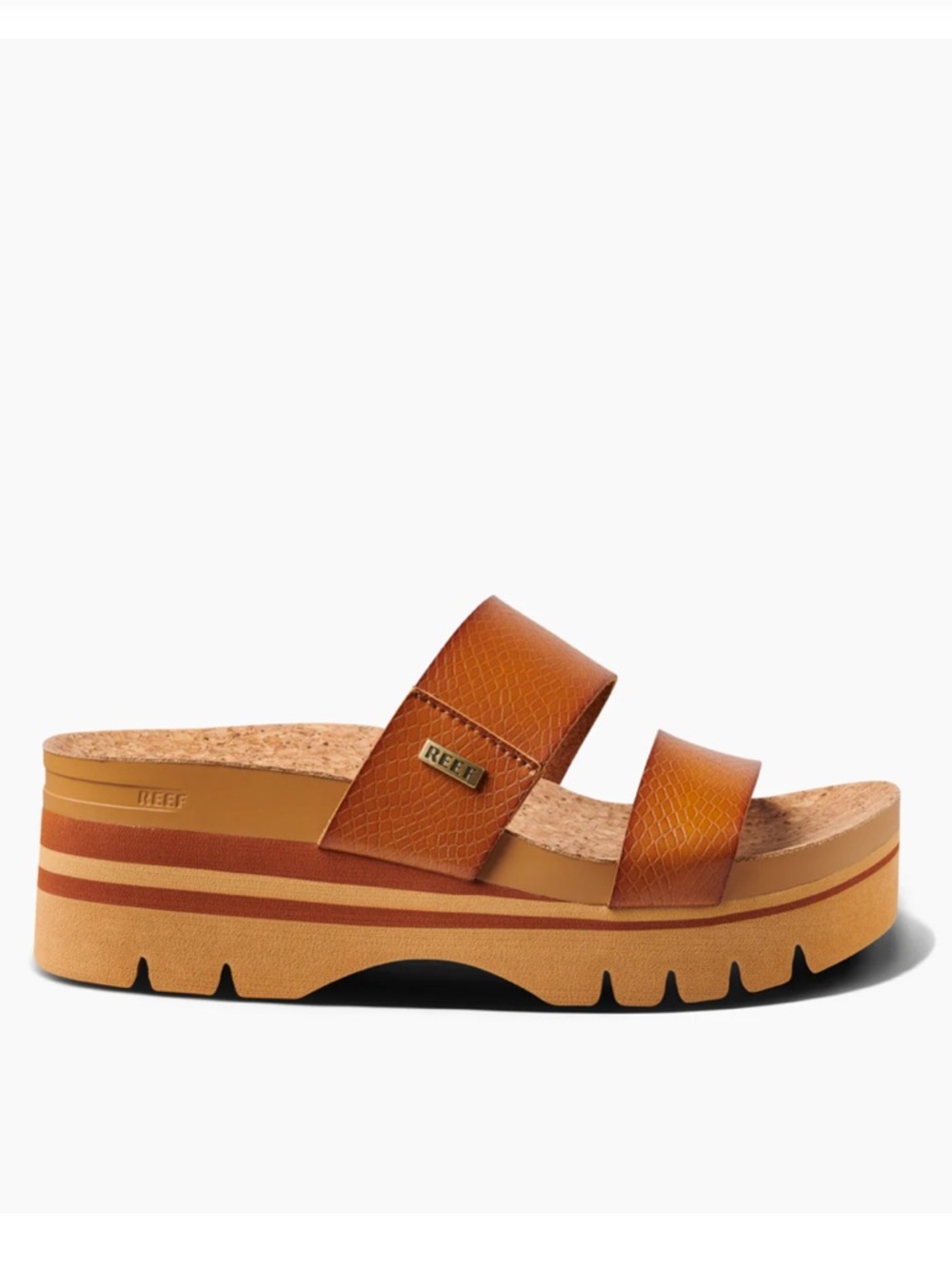Reef Cushion Vista Higher Cognac Dual-Strap Platform Slide Women’s Size 9